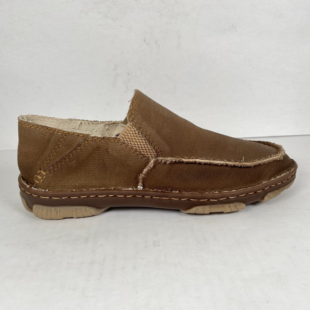 Tony Lama Gator Khaki Loafers Mens Size 8 Brown Canvas Slip On Casual Shoes